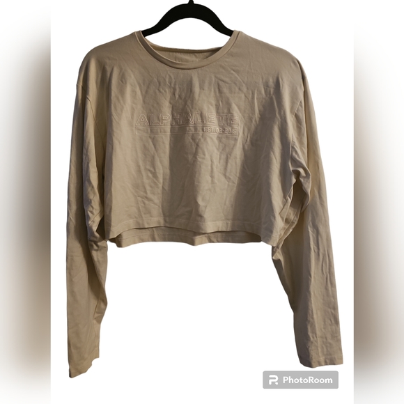 Alphalete Off White Long Sleeve Crop Top Sz M - Picture 2 of 6